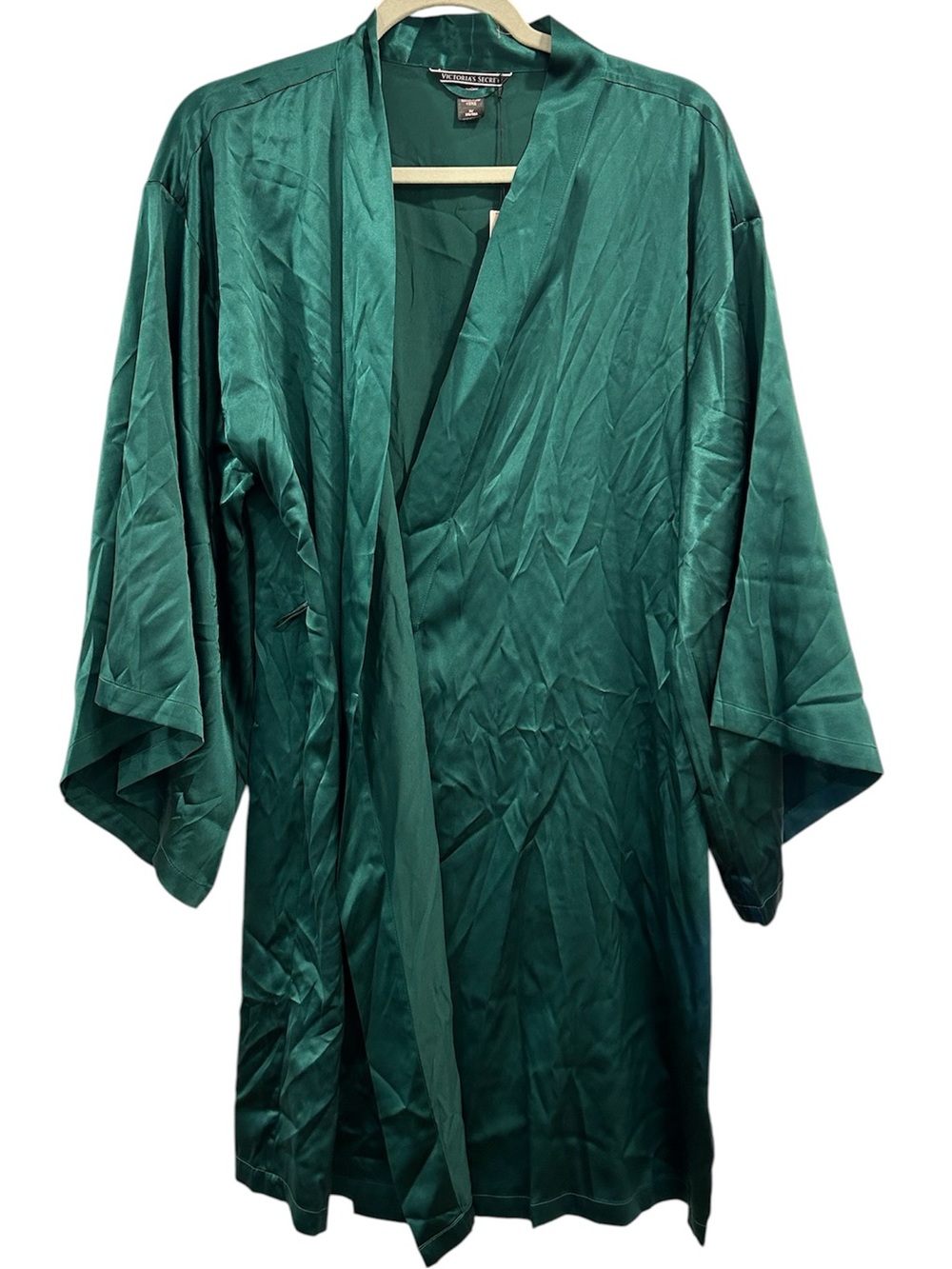 NWT NEW Victoria’s Secret 90% Silk Emerald Green Short Kimono Robe Medium NO TIE